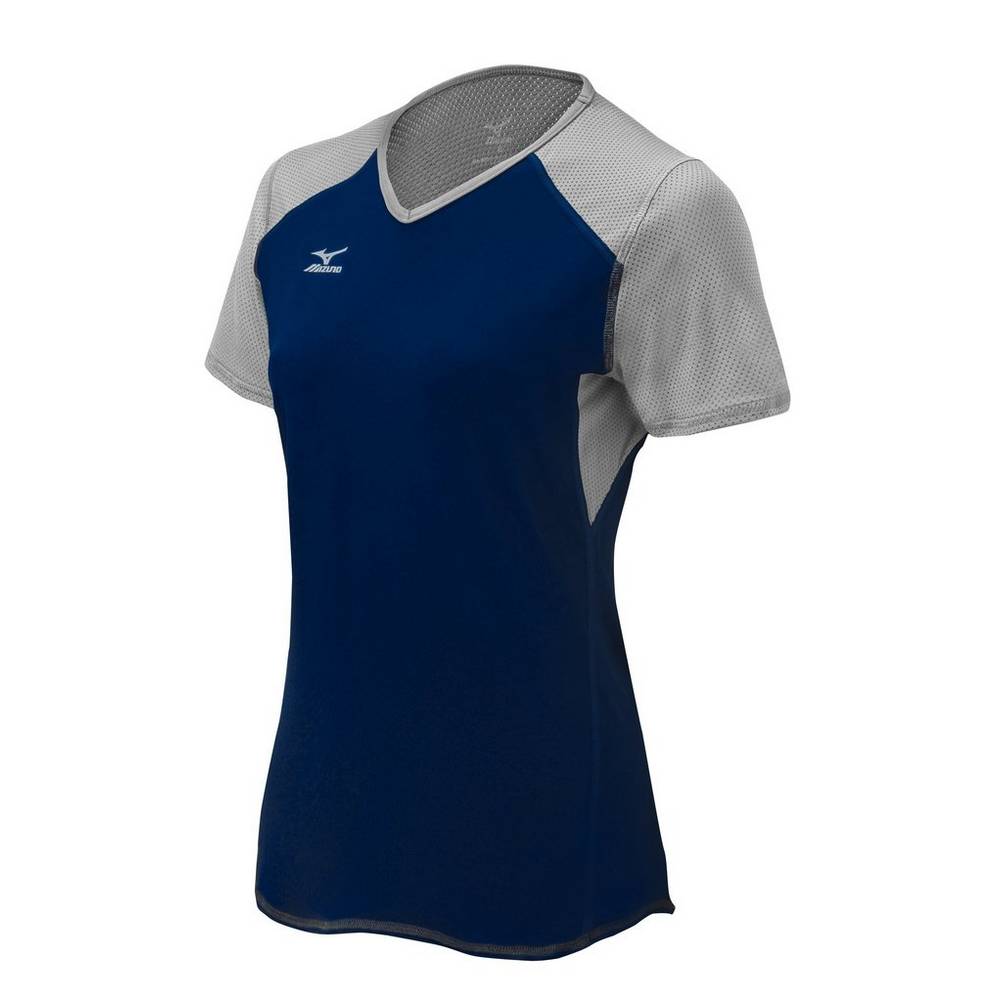 Jerseys Mizuno Techno VI Short Sleeve Mujer Azul Marino/Plateadas España WQFM-49510